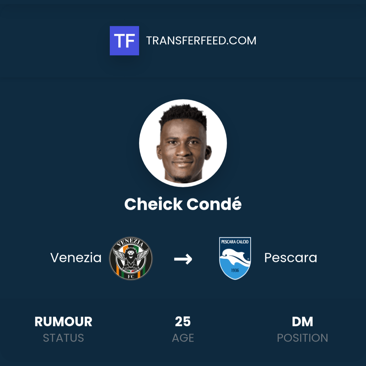 Cheick Condé Transfer from Venezia to Pescara - TransferFeed