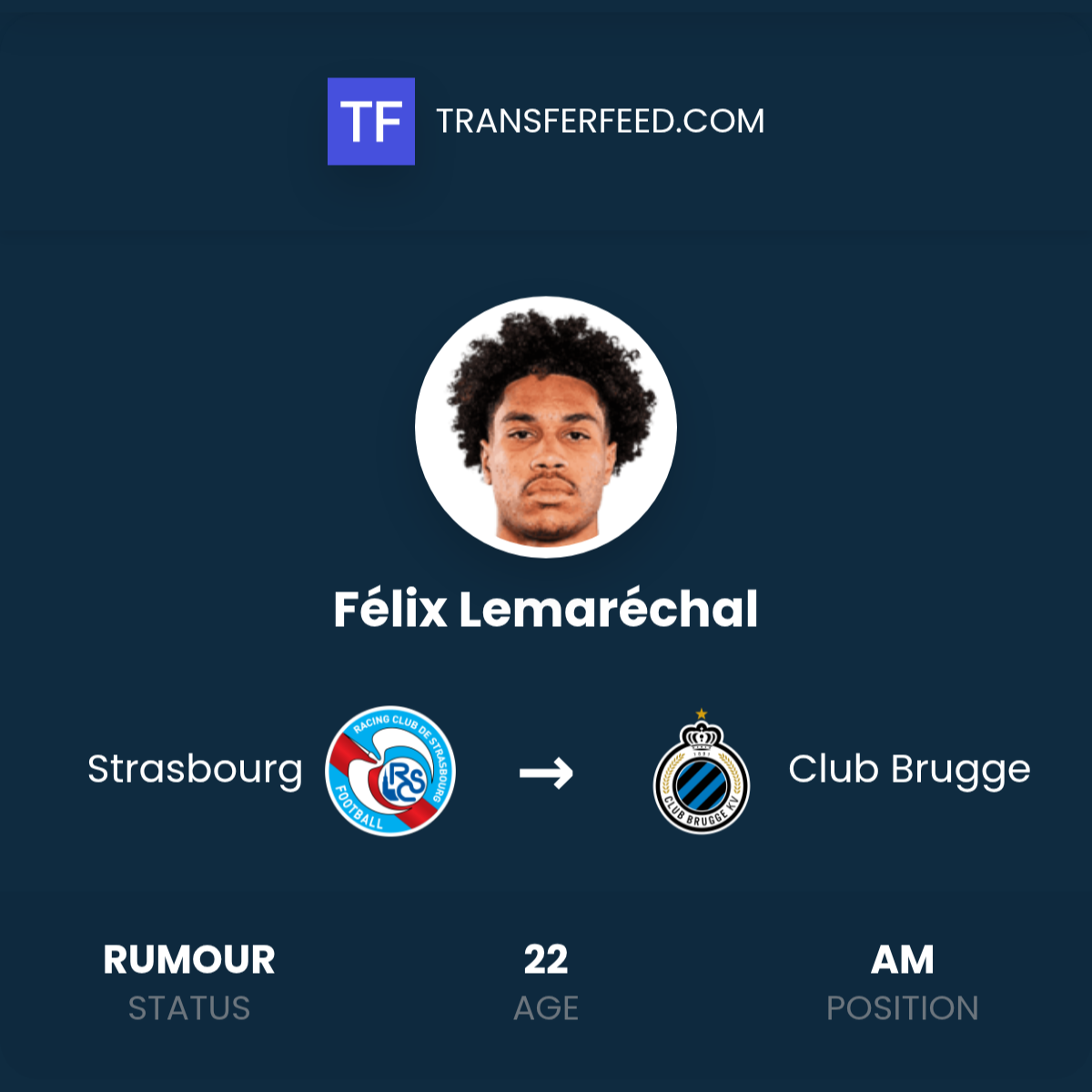 Félix Lemaréchal Transfer from Strasbourg to Club Brugge - TransferFeed