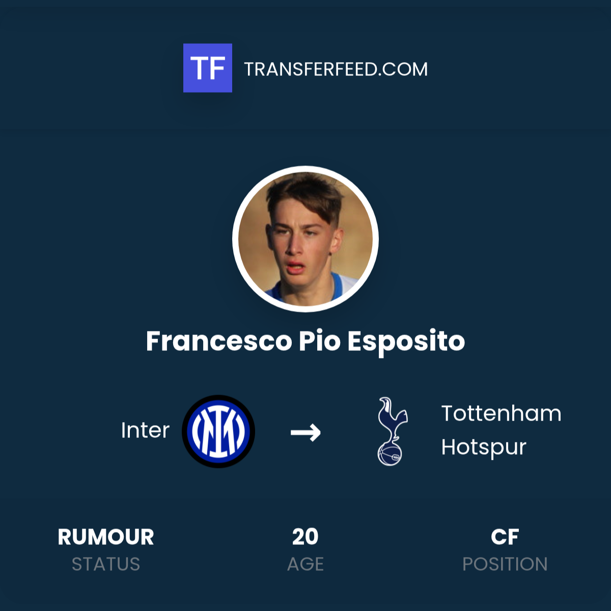 Francesco Pio Esposito Transfer from Inter to Tottenham Hotspur ...