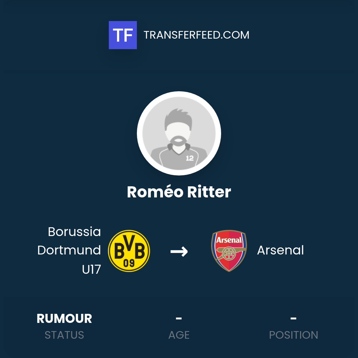 Tim Ritter Soccer Player Roméo Ritter Transfer from Borussia Dortmund U17 to Arsenal - TransferFeed