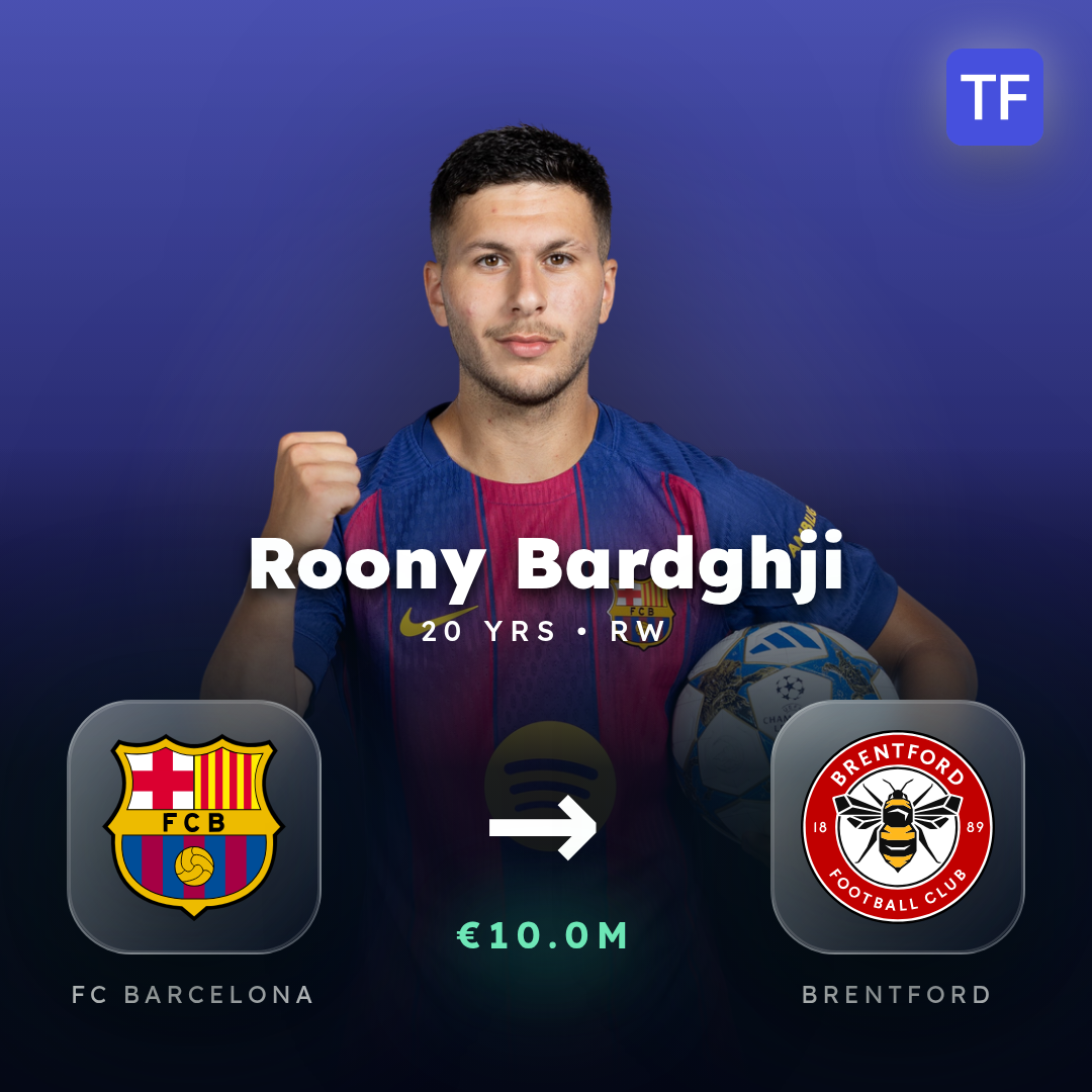 Roony Bardghji transfer card